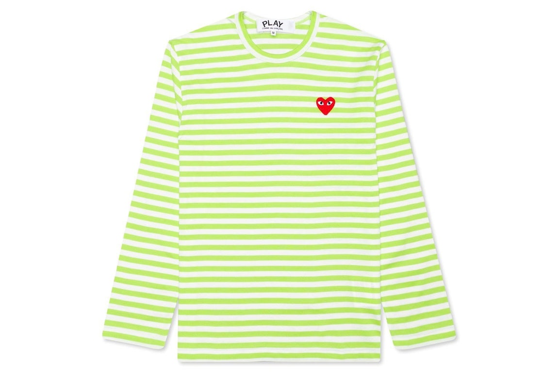 Pre-owned Cdg Play Comme Des Garcons Play Pastelle Striped L/s T-shirt Green/white