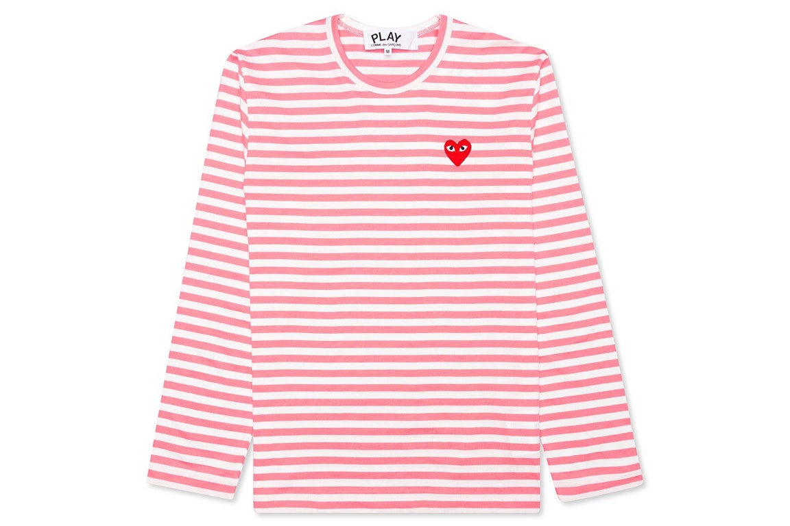 Pre-owned Cdg Play Comme Des Garcons Play Pastelle Striped L/s T-shirt Pink/white