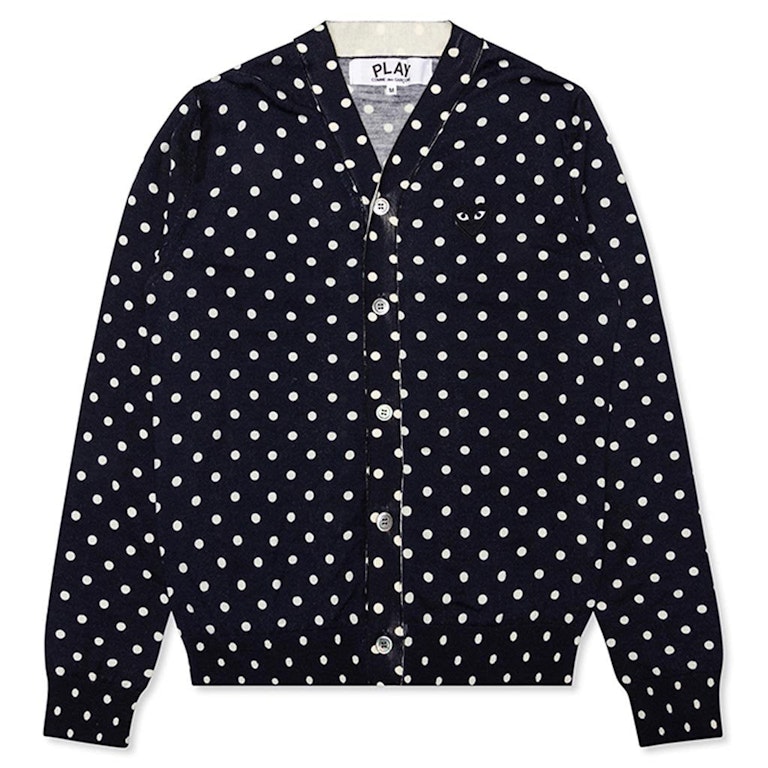 Pre-owned Cdg Play Polka Dot Cardigan Sweater Navy
