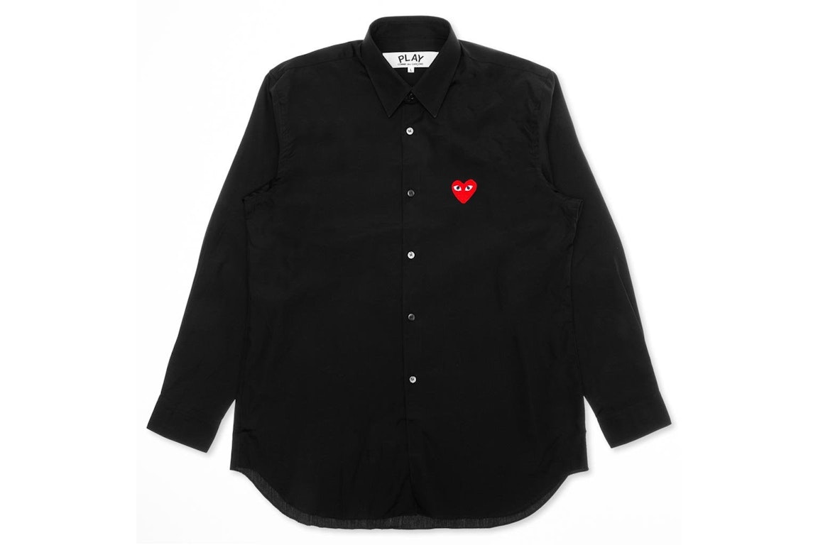 Pre-owned Cdg Play Red Emblem Button Up Shirt Black