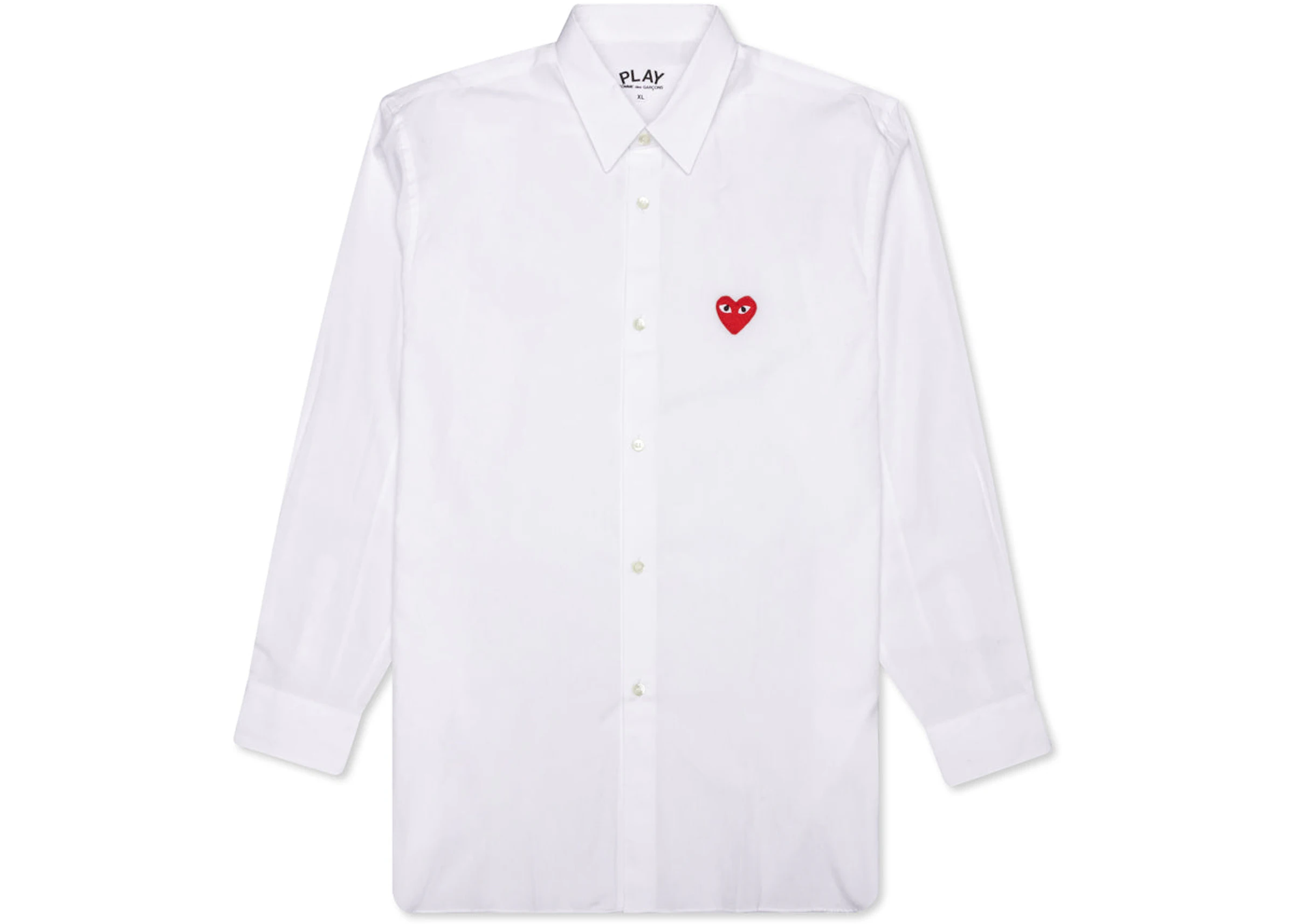 CDG Play Red Emblem Button Up Shirt White - IT