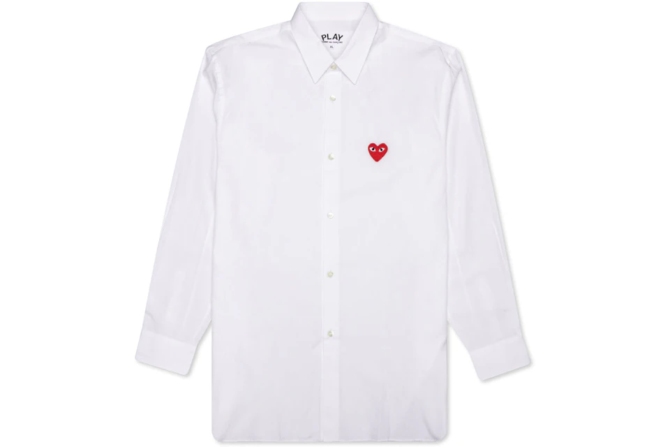 Comme des Garcons PLAY Red Emblem Button Up Shirt White