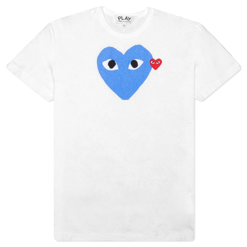 Comme des Garcons Play Red Emblem Heart T shirt White Blue Men s