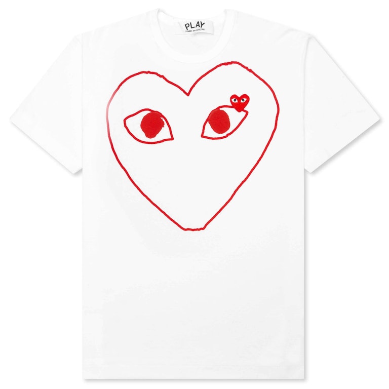 Pre-owned Cdg Play Red Emblem Outline T-shirt White