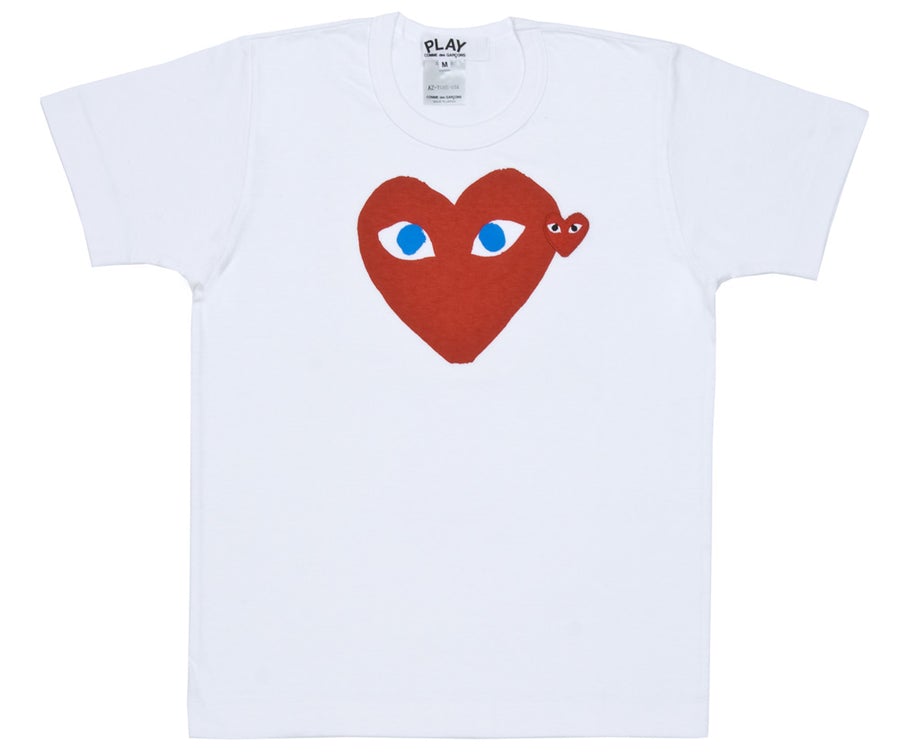 CDG Play Red Heart Blue Eyes T-shirt White - US