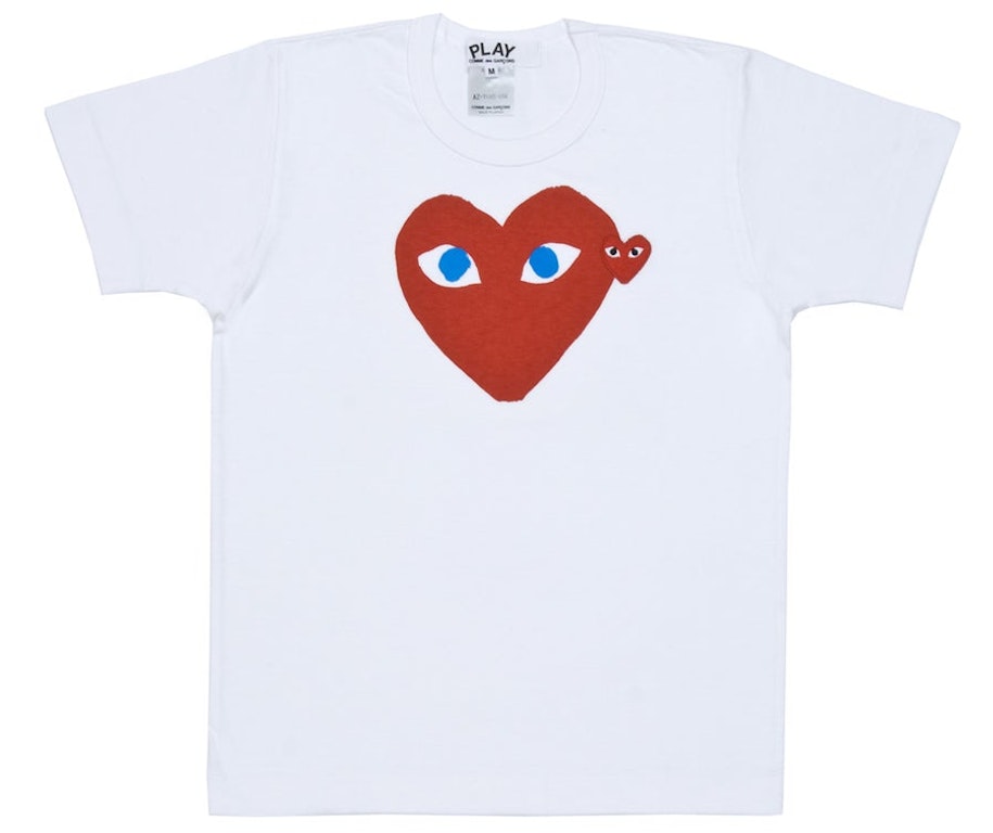 Pre-owned Cdg Play Red Heart Blue Eyes T-shirt White