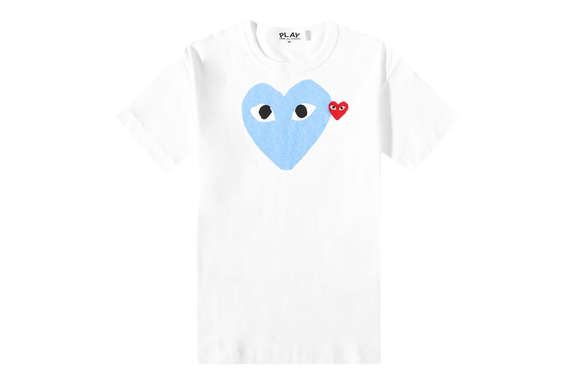 Pre-owned Comme Des Garçons Play Cdg Red Heart Colour Heart Tee White/light Blue/red