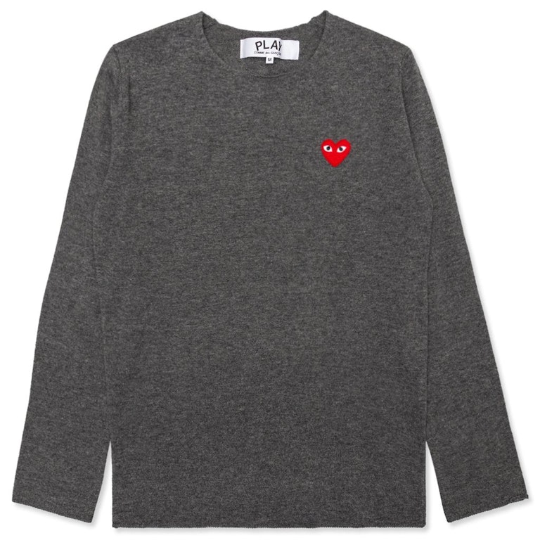 Pre-owned Cdg Play Red Heart Crewneck Sweater Grey