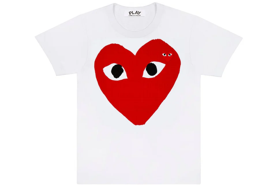 Camiseta Comme des Garcons Play Red Heart Emblem en blanco