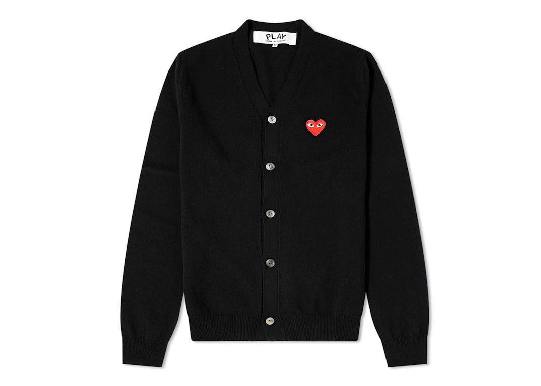 Pre-owned Cdg Play Comme Des Garcons Play Red Heart Fine Knit Wool Cardigan Black/red