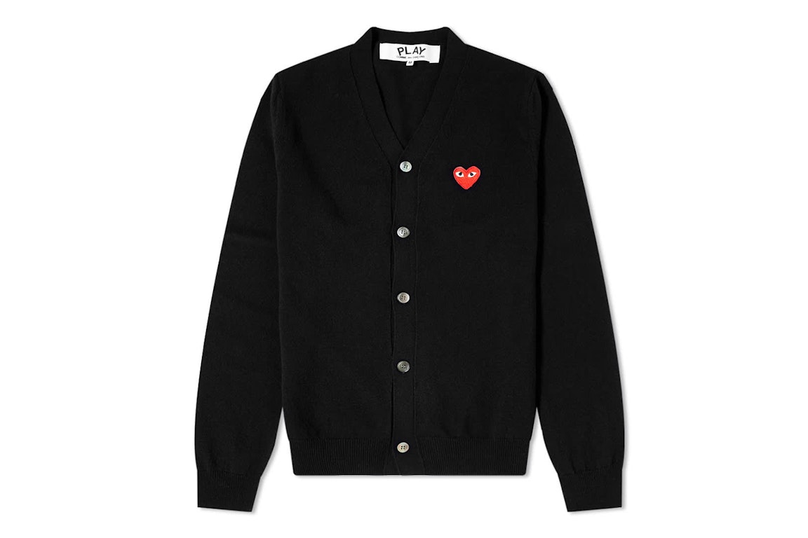 Pre-owned Cdg Play Comme Des Garcons Play Red Heart Fine Knit Wool Cardigan Black/red