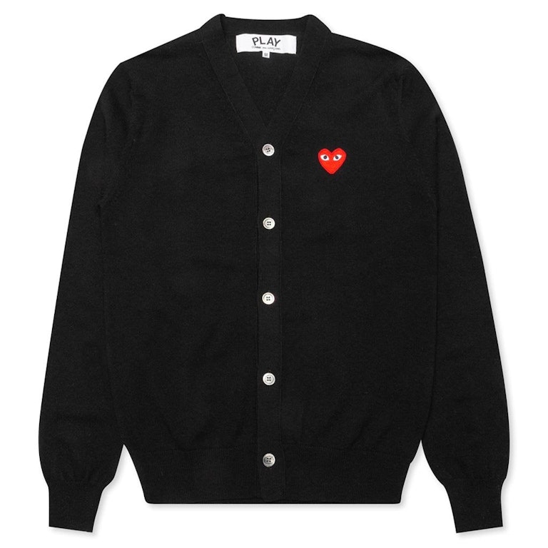 Pre-owned Cdg Play Red Heart Knit Cardigan Sweater Black