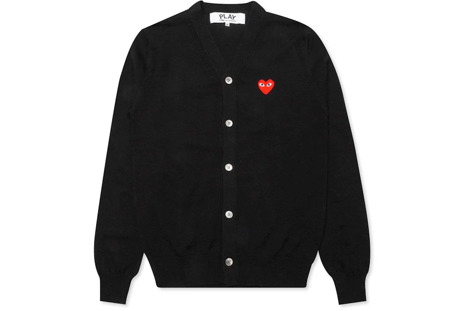 Comme des Garcons Play Red Heart Knit Cardigan Sweater Black Men's - US