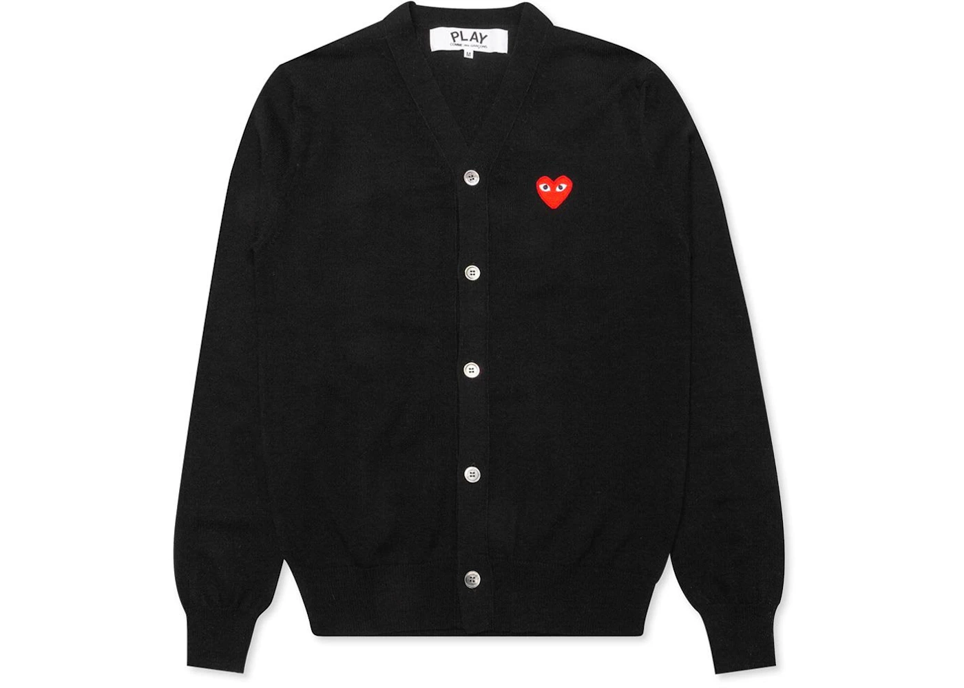 Comme Garcons Play Red Heart Knit Cardigan Sweater Black Men's -