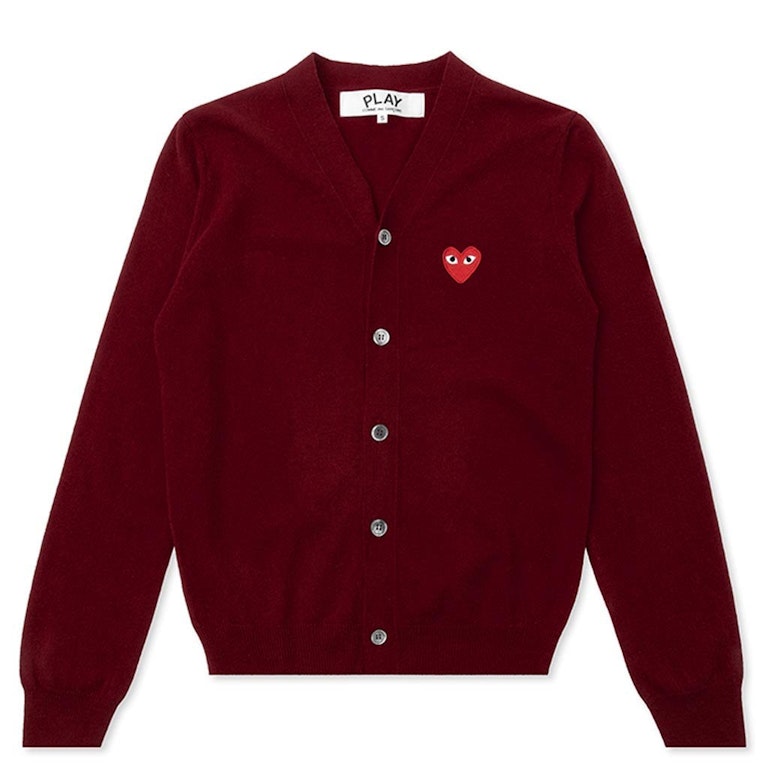 Pre-owned Cdg Play Red Heart Knit Cardigan Sweater Burgundy