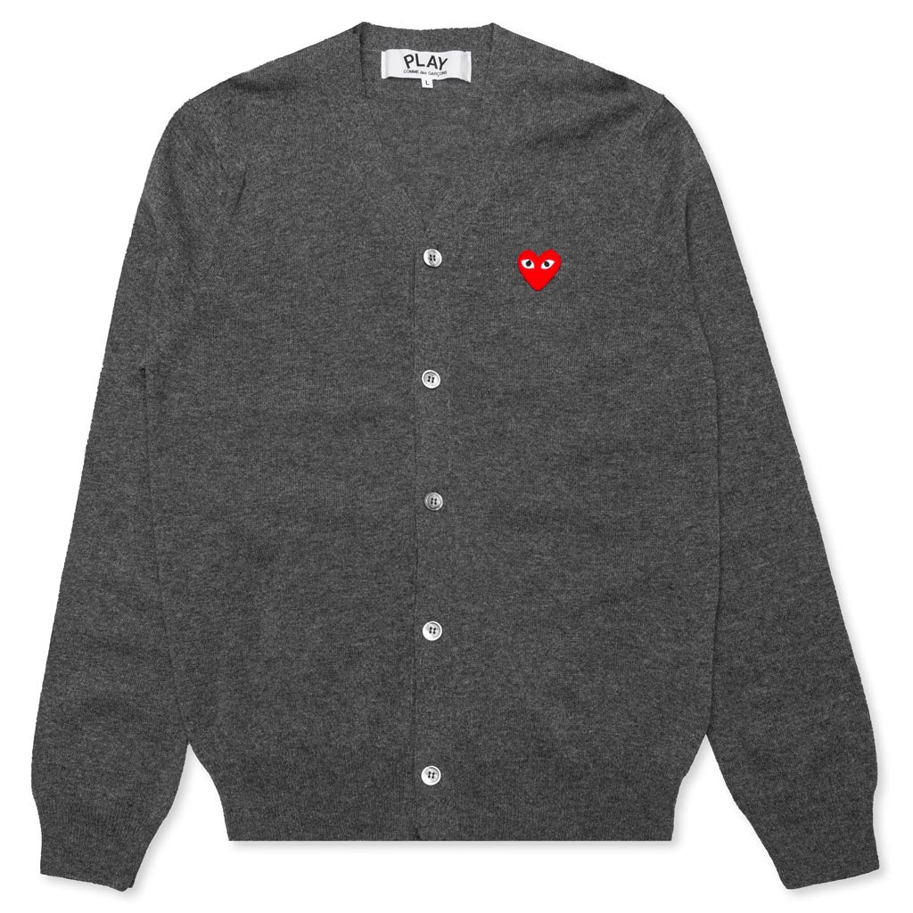 Comme des Garcons Play Red Heart Knit Cardigan Sweater Grey Men's - US