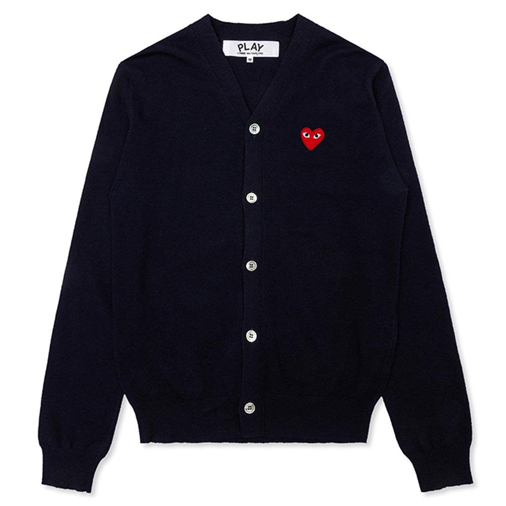 Comme des Garcons Play Red Heart Knit Cardigan Sweater Navy Men's - US
