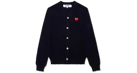 Comme des Garcons Play Red Heart Knit Cardigan Sweater Navy