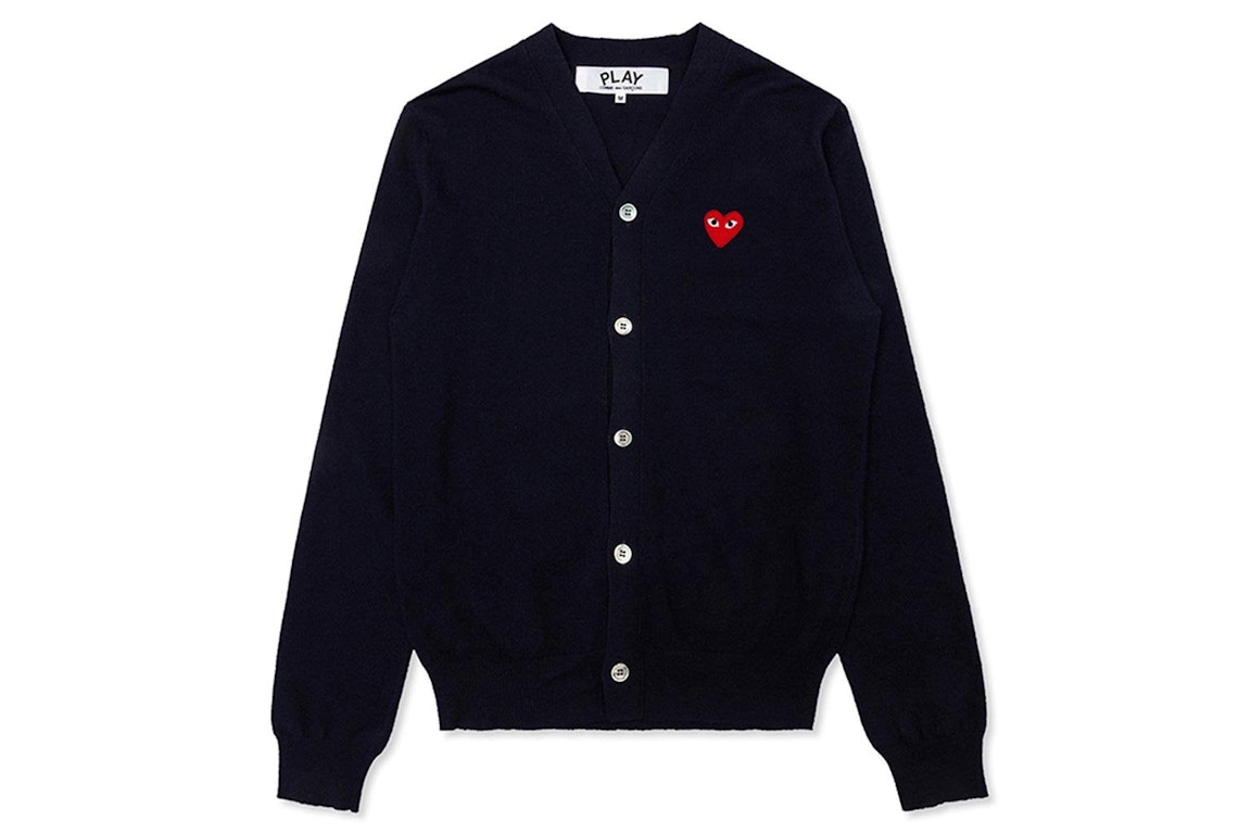 Pre-owned Cdg Play Red Heart Knit Cardigan Sweater Navy