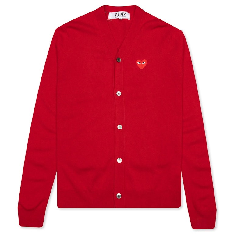 Pre-owned Cdg Play Red Heart Knit Cardigan Sweater Red
