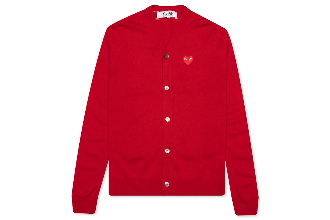 Pre-owned Cdg Play Red Heart Knit Cardigan Sweater Red