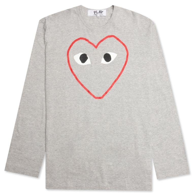 Pre-owned Cdg Play Comme Des Garcons Play Red Heart Sketch L/s T-shirt Grey