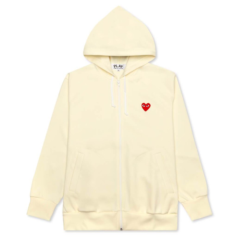 Comme des Garcons Play Red Heart Zip Up Hoodie Ivory