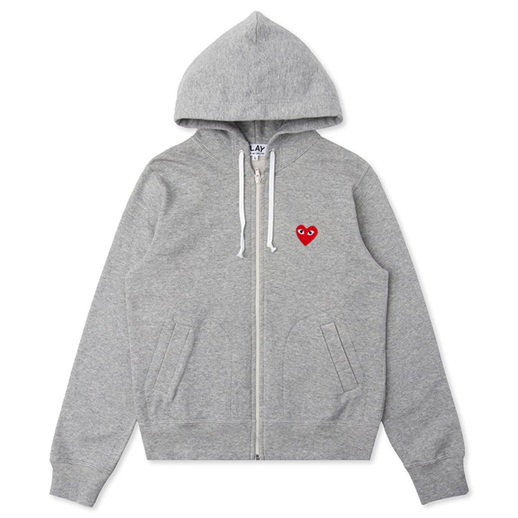 Comme des Garcons Play Red Multi Heart Zip Up Hoodie Grey