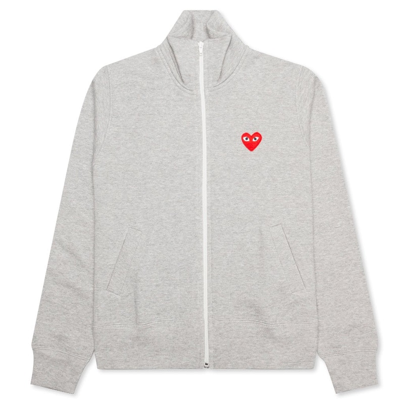 Comme des Garcons Play Red Multi Heart Zip Up Sweatshirt Grey