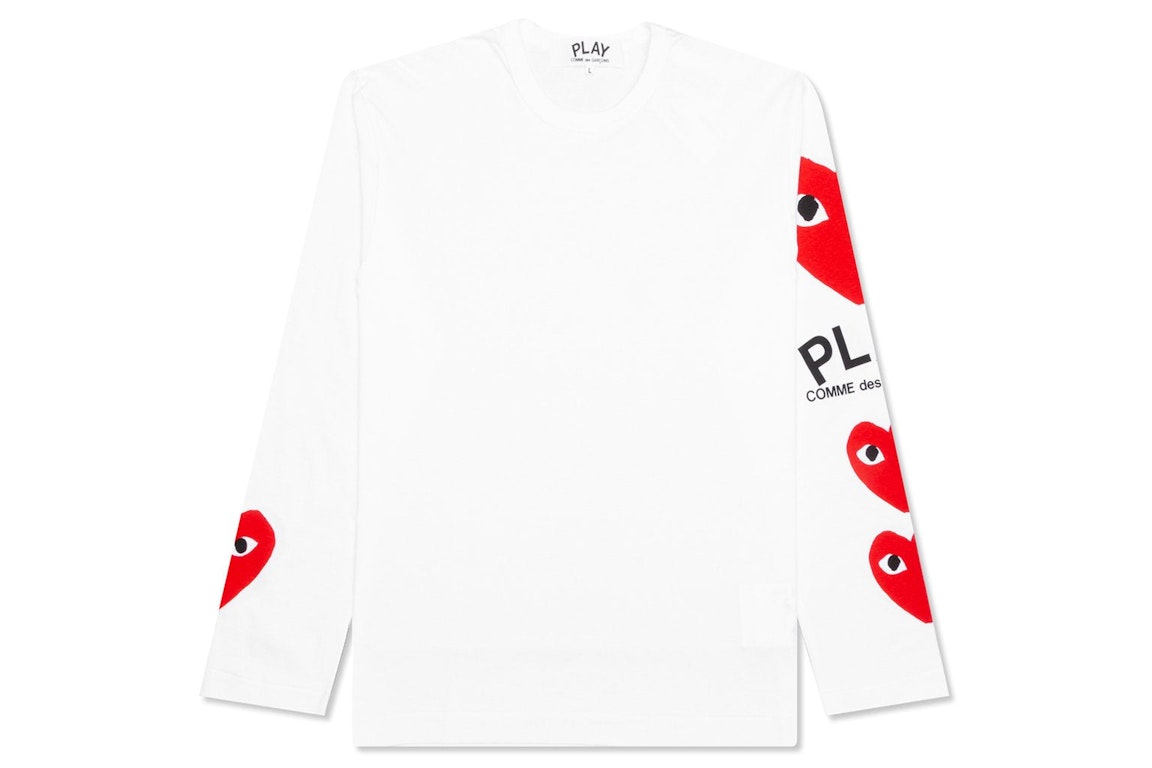 Pre-owned Cdg Play Comme Des Garcons Play Red Printed Sleeve L/s T-shirt White