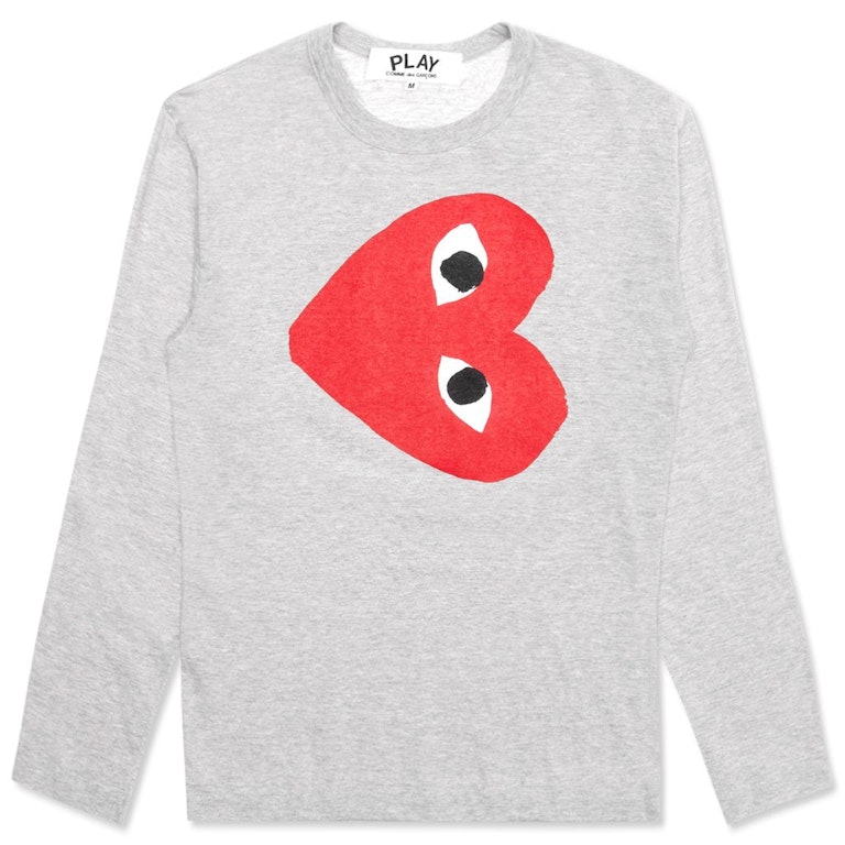Pre-owned Cdg Play Comme Des Garcons Play Red Sideways Heart L/s T-shirt Grey