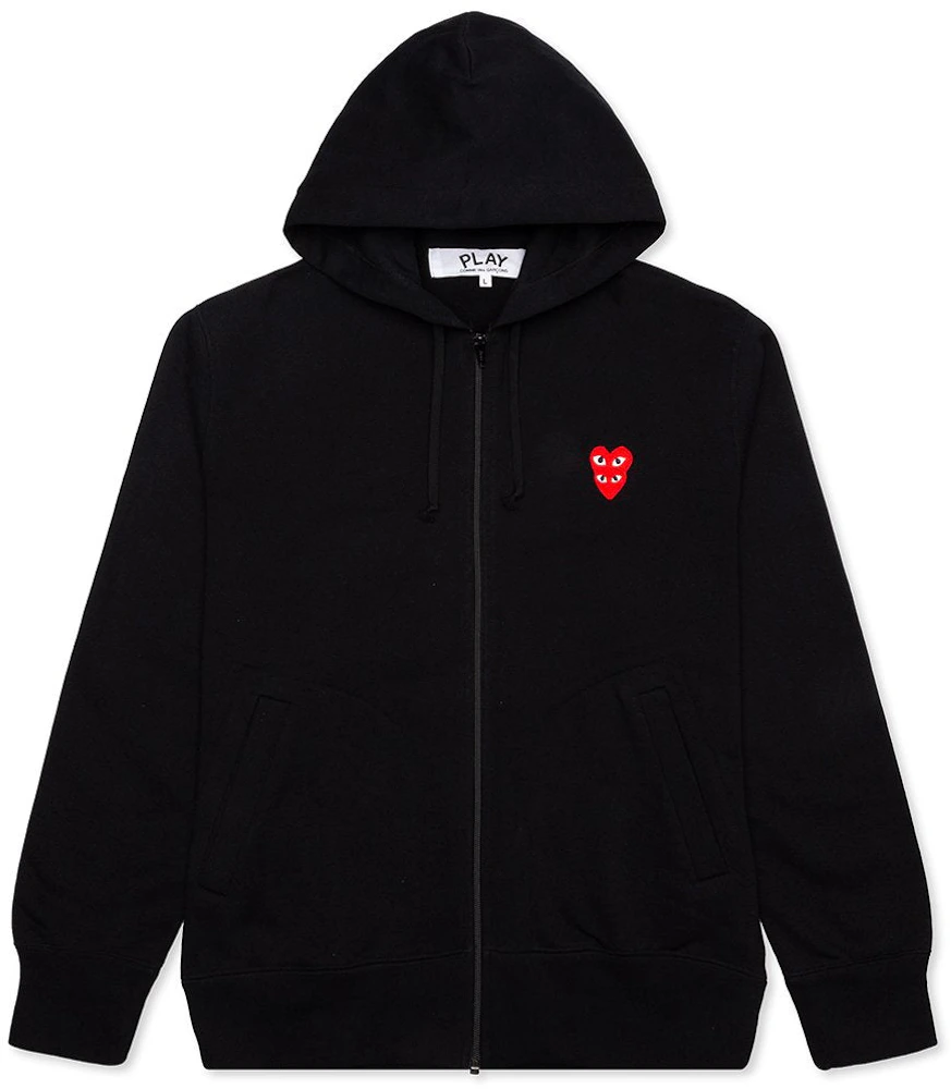 Comme des Garcons Play Red Stacked Heart Zip Up Hoodie Black Men's - US