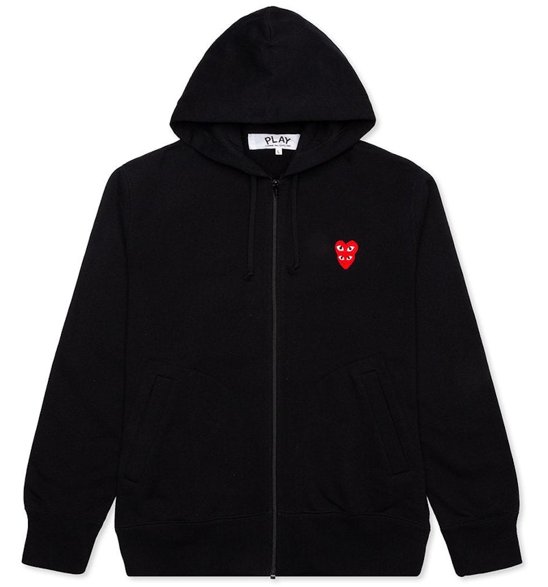 Comme des Garcons Play Red Stacked Heart Zip Up Hoodie Black US