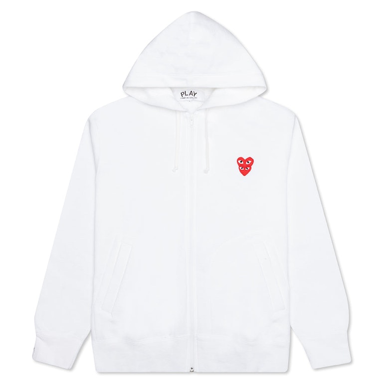 Pre-owned Cdg Play Red Stacked Heart Zip Up Hoodie White