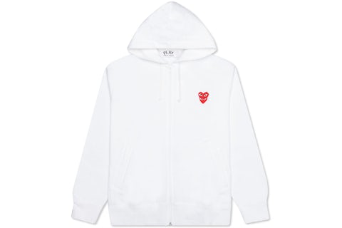 Comme des Garcons Play Red Stacked Heart Zip Up Hoodie White US