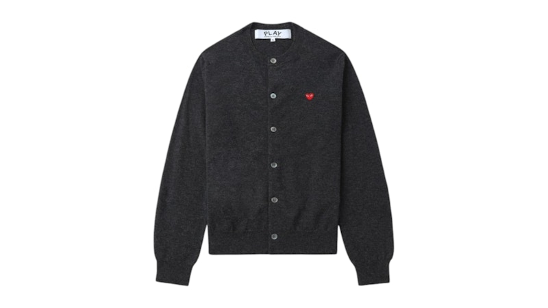 Pre-owned Comme Des Garçons Play Small Heart Emblem Cardigan Sweater In Grey