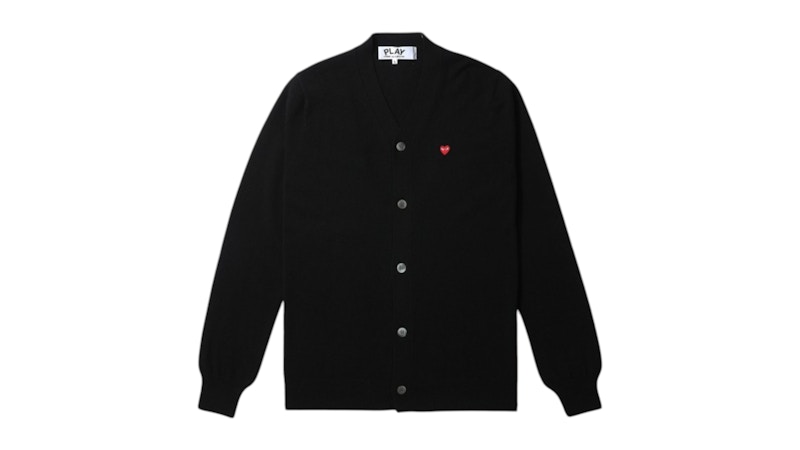 Pre-owned Comme Des Garçons Play Small Heart Patch Cardigan Sweater In Black