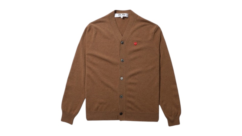Pre-owned Comme Des Garçons Play Small Heart Patch Cardigan Sweater In Brown