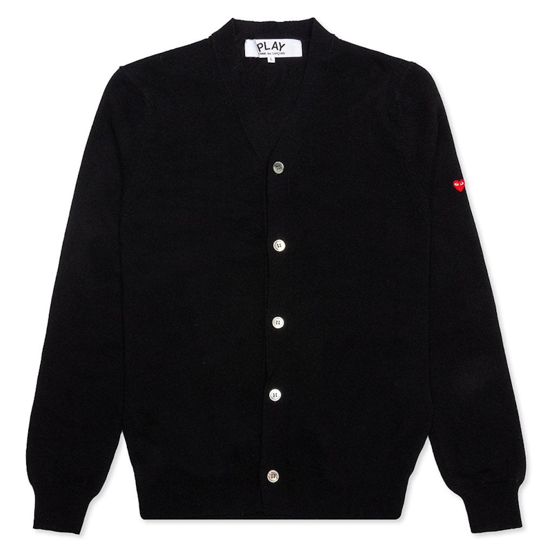 Pre-owned Comme Des Garçons Play Small Heart On Sleeve Cardigan Sweater In Black