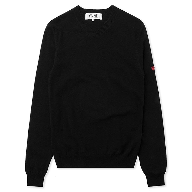 Comme des Garcons Play Small Heart on Sleeve V Neck Sweater