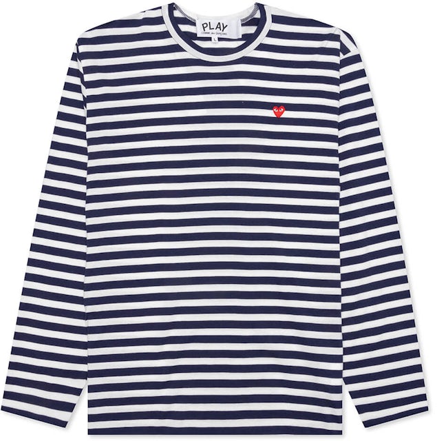 des Garcons Play Small Red Heart Striped L/S Navy/White - US