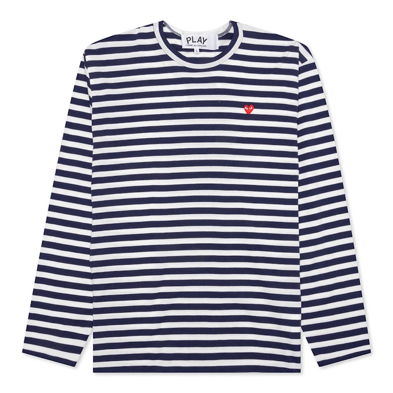 Pre-owned Cdg Play Comme Des Garcons Play Small Red Heart Striped L/s T-shirt Navy/white