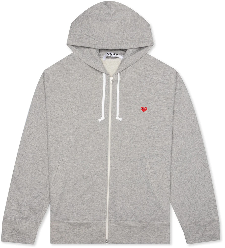 Comme des Garcons Play Small Red Heart Zip Up Hoodie Grey Men's - US
