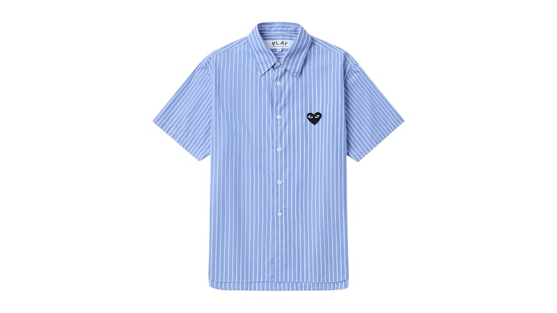 Pre-owned Comme Des Garçons Play Striped Short Sleeve Shirt In Acid Blue