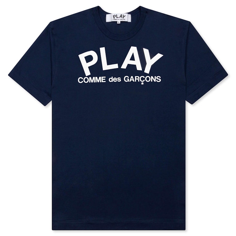 Pre-owned Cdg Play Text T-shirt Navy