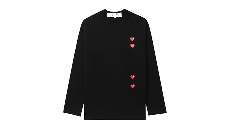 Pre-owned Comme Des Garçons Play Vertical 4 Heart Long Sleeve Tee Shirt In Black