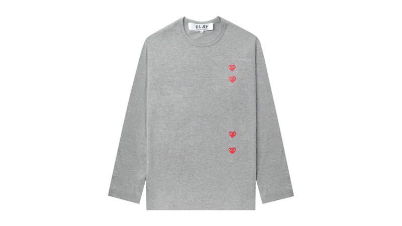 Pre-owned Comme Des Garçons Play Vertical 4 Heart Long Sleeve Tee Shirt In Grey In Gray