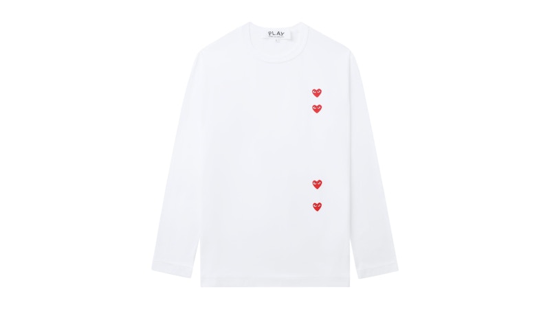 Pre-owned Comme Des Garçons Play Vertical 4 Heart Long Sleeve Tee Shirt In White