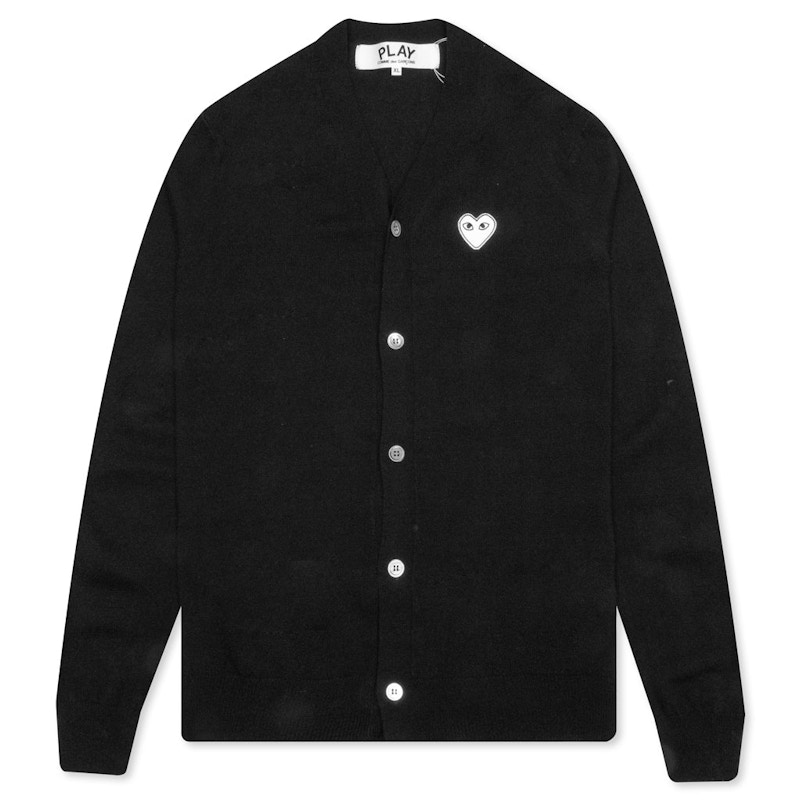 Comme des Garcons Play White Heart Knit Cardigan Sweater Black - US