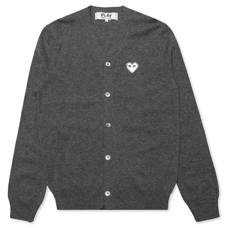 Pre-owned Cdg Play White Heart Knit Cardigan Sweater Grey